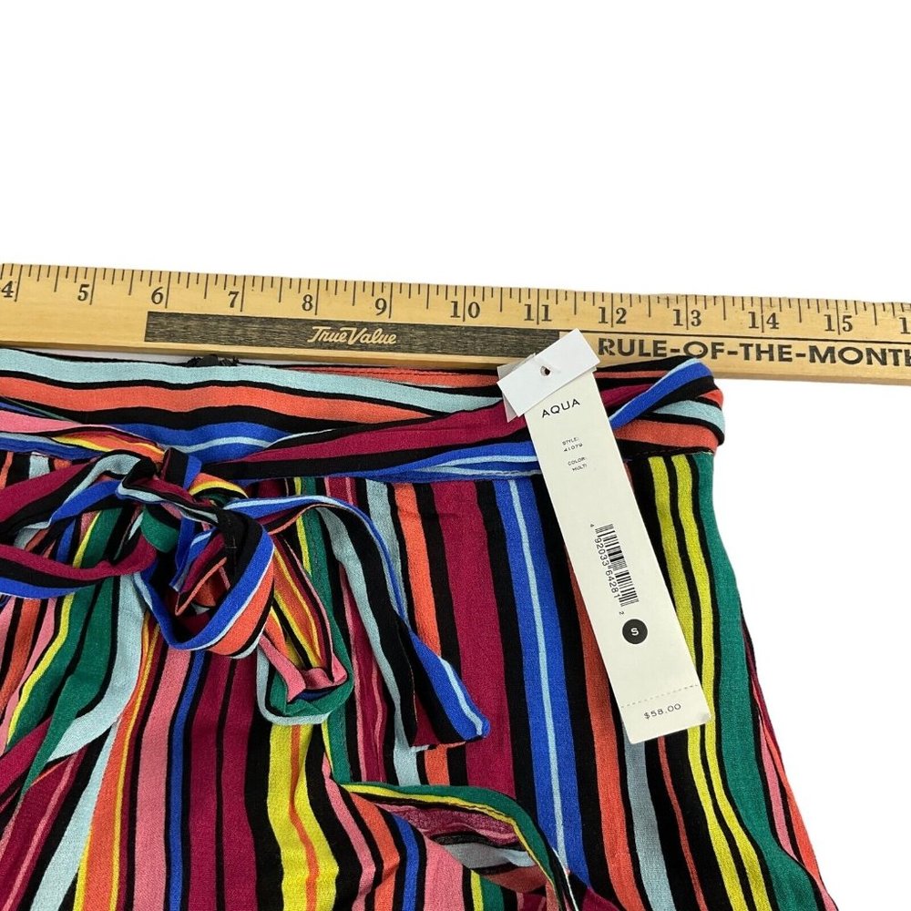Aqua Pants Women's Sz S Multicolor Striped Side Slit Wide Leg High Rise $87 - Picture 11 of 14